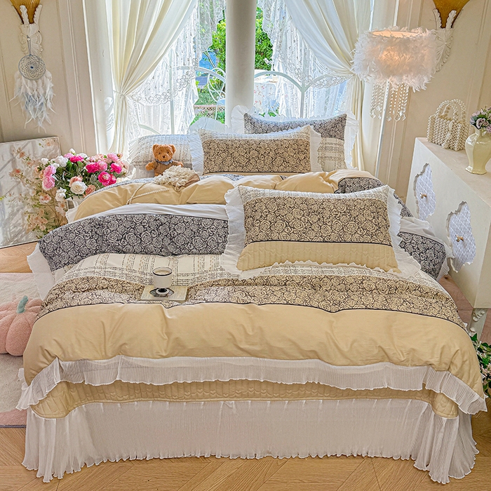 91家纺网 家纺一手货源 找家纺 虹星家纺 2025新款斜纹全棉纯棉印花床盖四件套-清甜 清甜-古色古香