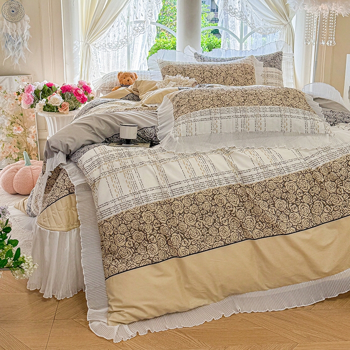 91家纺网 家纺一手货源 找家纺 虹星家纺 2025新款斜纹全棉纯棉印花床盖四件套-清甜 清甜-古色古香