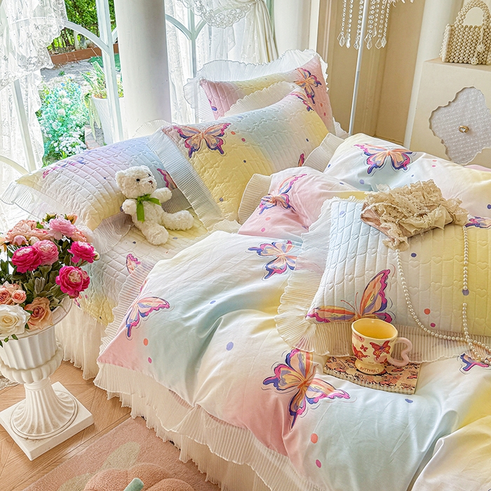虹星家纺 2025新款斜纹全棉纯棉印花床盖四件套-清甜 清甜-蝴蝶纷飞