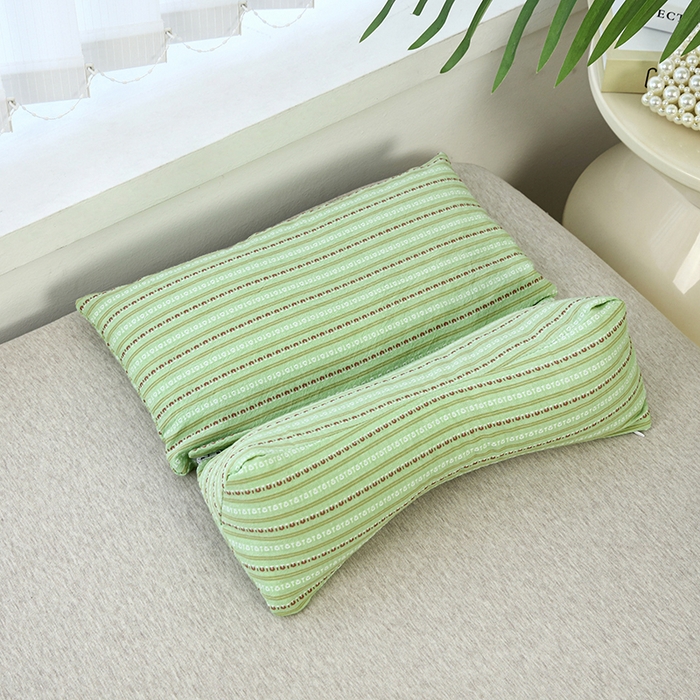 新丽佳家纺 2025新款二合一三角荞麦牵引枕头条纹款枕头枕芯 翠绿 三角枕35x16cm 方枕35x20cm/只