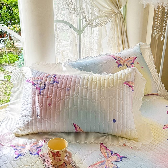 91家纺网 家纺一手货源 找家纺 虹星家纺 2025新款斜纹全棉纯棉印花床盖四件套-清甜 清甜-蝴蝶纷飞