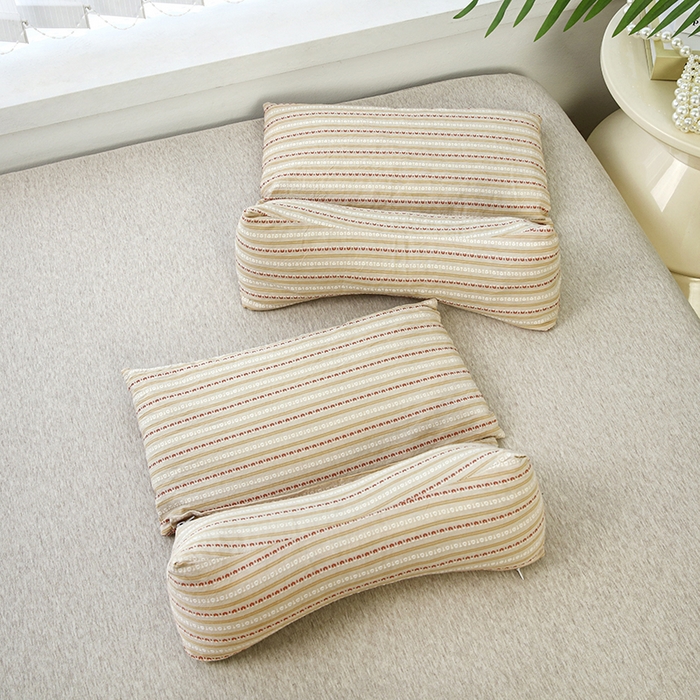 91家纺网 家纺一手货源 找家纺 新丽佳家纺 2025新款二合一三角荞麦牵引枕头条纹款枕头枕芯 卡其 三角枕35x16cm 方枕35x20cm/只