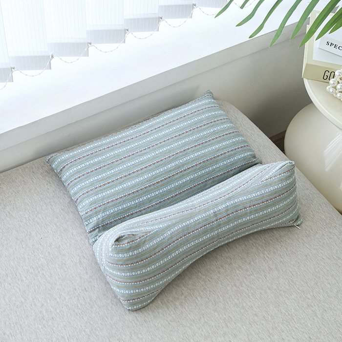 新丽佳家纺 2025新款二合一三角荞麦牵引枕头条纹款枕头枕芯 新兰 三角枕35x16cm 方枕35x20cm/只