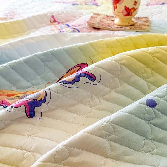 91家纺网 家纺一手货源 找家纺 虹星家纺 2025新款斜纹全棉纯棉印花床盖四件套-清甜 清甜-蝴蝶纷飞