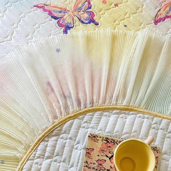 91家纺网 家纺一手货源 找家纺 虹星家纺 2025新款斜纹全棉纯棉印花床盖四件套-清甜 清甜-蝴蝶纷飞