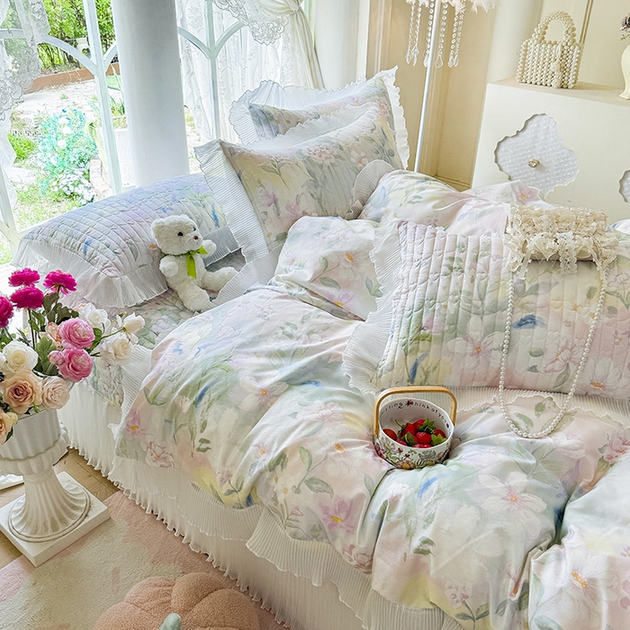 虹星家纺 2025新款斜纹全棉纯棉印花床盖四件套-清甜 清甜-满芯花熙