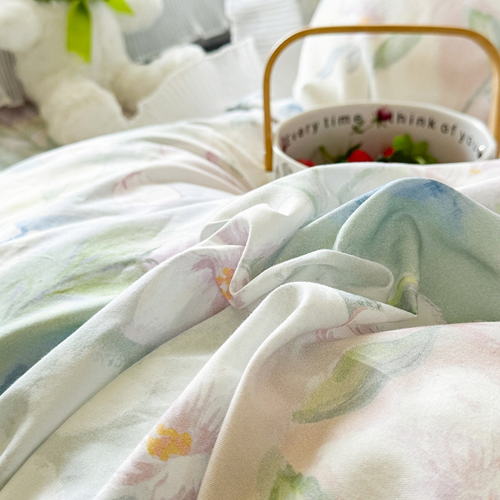 91家纺网 家纺一手货源 找家纺 虹星家纺 2025新款斜纹全棉纯棉印花床盖四件套-清甜 清甜-满芯花熙