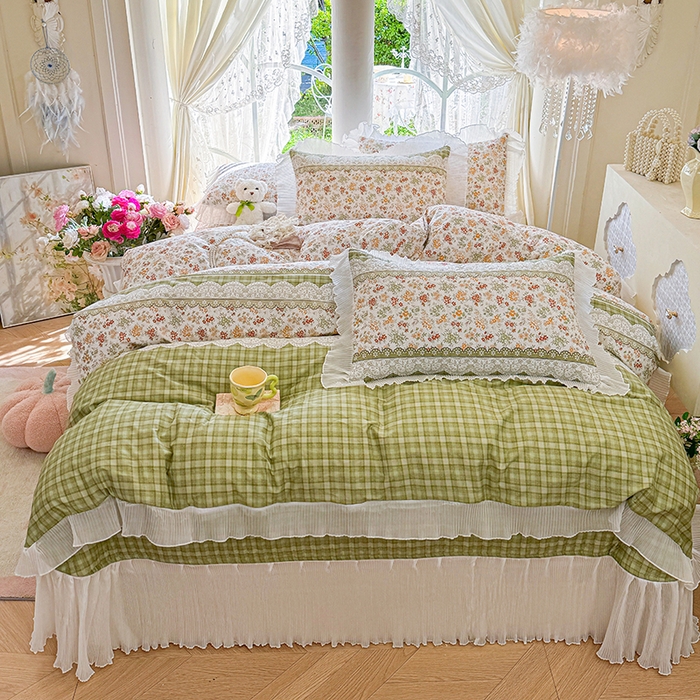 91家纺网 家纺一手货源 找家纺 虹星家纺 2025新款斜纹全棉纯棉印花床盖四件套-清甜 清甜-墨雨云间