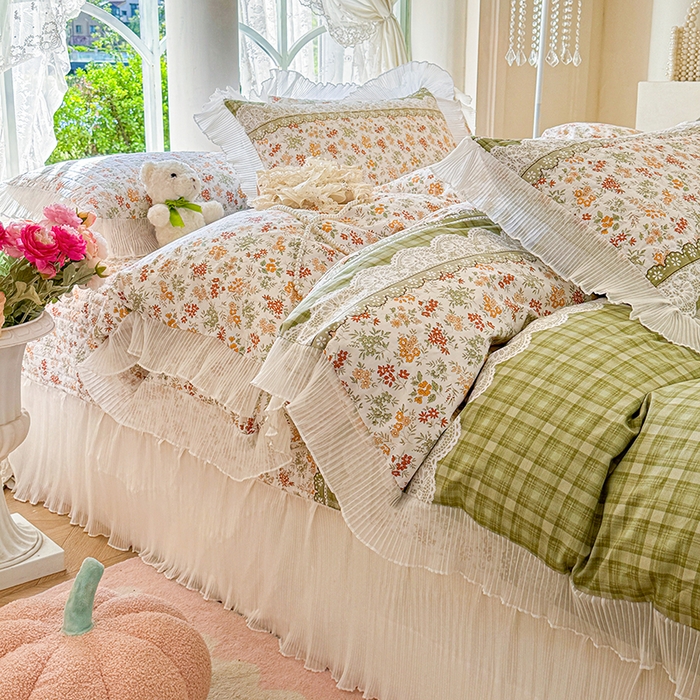 91家纺网 家纺一手货源 找家纺 虹星家纺 2025新款斜纹全棉纯棉印花床盖四件套-清甜 清甜-墨雨云间