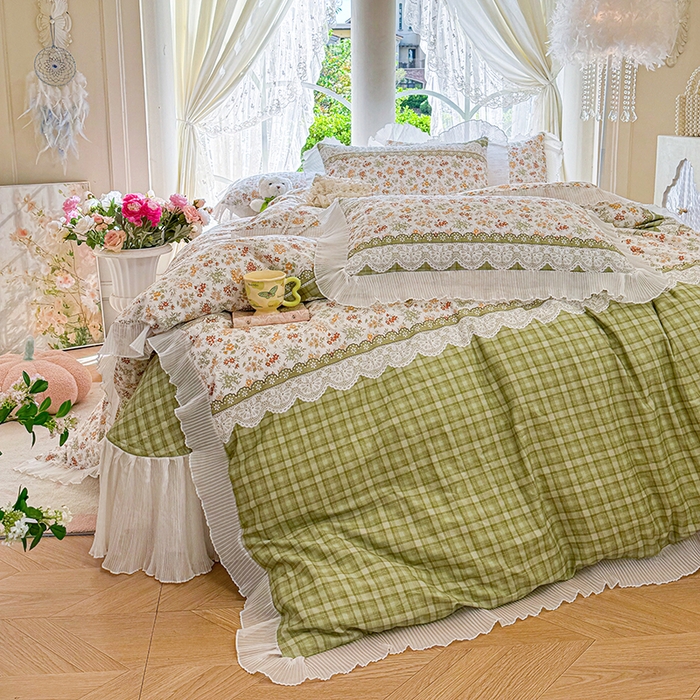 91家纺网 家纺一手货源 找家纺 虹星家纺 2025新款斜纹全棉纯棉印花床盖四件套-清甜 清甜-墨雨云间