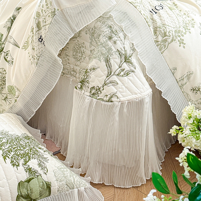 91家纺网 家纺一手货源 找家纺 虹星家纺 2025新款斜纹全棉纯棉印花床盖四件套-清甜 清甜-时光笔墨