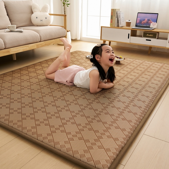 91家纺网 家纺一手货源 找家纺 祁恋婷家居 2025新款A类冰丝多功能地垫 青春岁月-九宫格