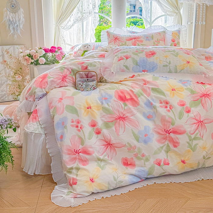 91家纺网 家纺一手货源 找家纺 虹星家纺 2025新款斜纹全棉纯棉印花床盖四件套-清甜 清甜-婉如初见