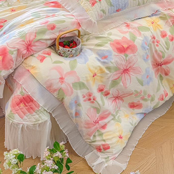 91家纺网 家纺一手货源 找家纺 虹星家纺 2025新款斜纹全棉纯棉印花床盖四件套-清甜 清甜-婉如初见