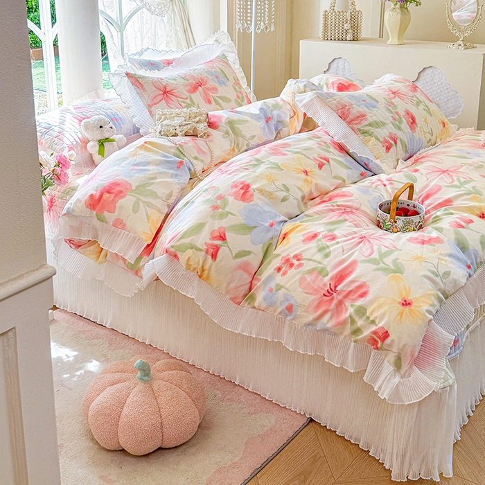 91家纺网 家纺一手货源 找家纺 虹星家纺 2025新款斜纹全棉纯棉印花床盖四件套-清甜 清甜-婉如初见