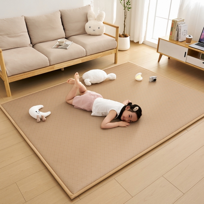 91家纺网 家纺一手货源 找家纺 祁恋婷家居 2025新款A类冰丝多功能地垫 青春岁月-卡其