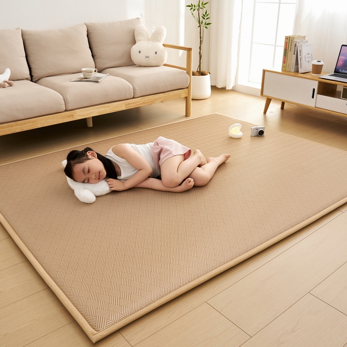 91家纺网 家纺一手货源 找家纺 祁恋婷家居 2025新款A类冰丝多功能地垫 青春岁月-卡其