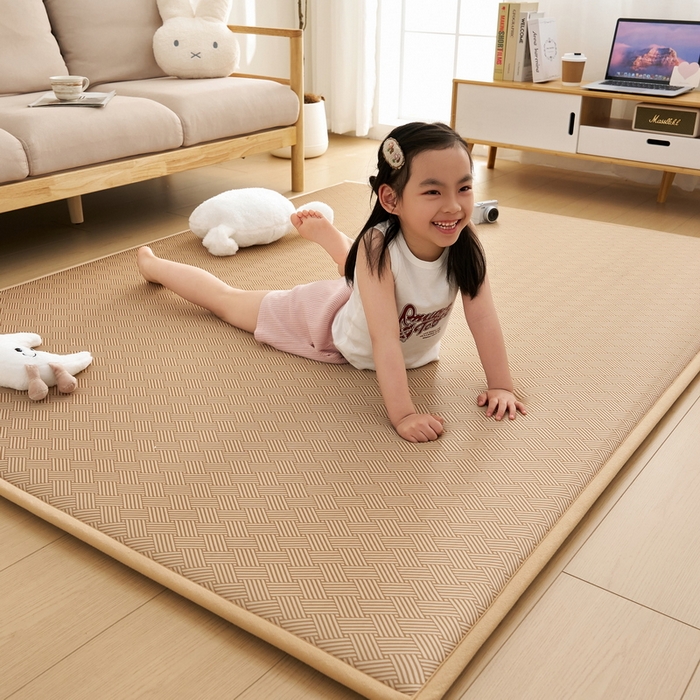 91家纺网 家纺一手货源 找家纺 祁恋婷家居 2025新款A类冰丝多功能地垫 青春岁月-卡其