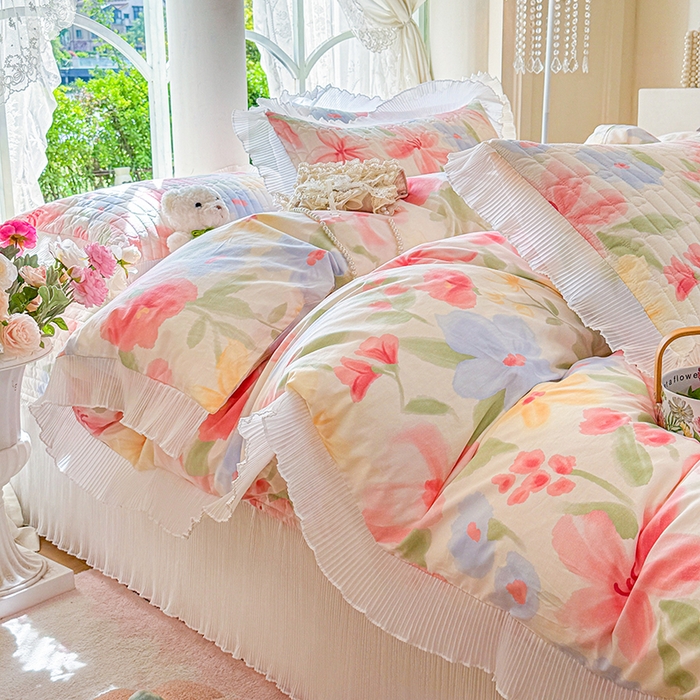 91家纺网 家纺一手货源 找家纺 虹星家纺 2025新款斜纹全棉纯棉印花床盖四件套-清甜 清甜-婉如初见