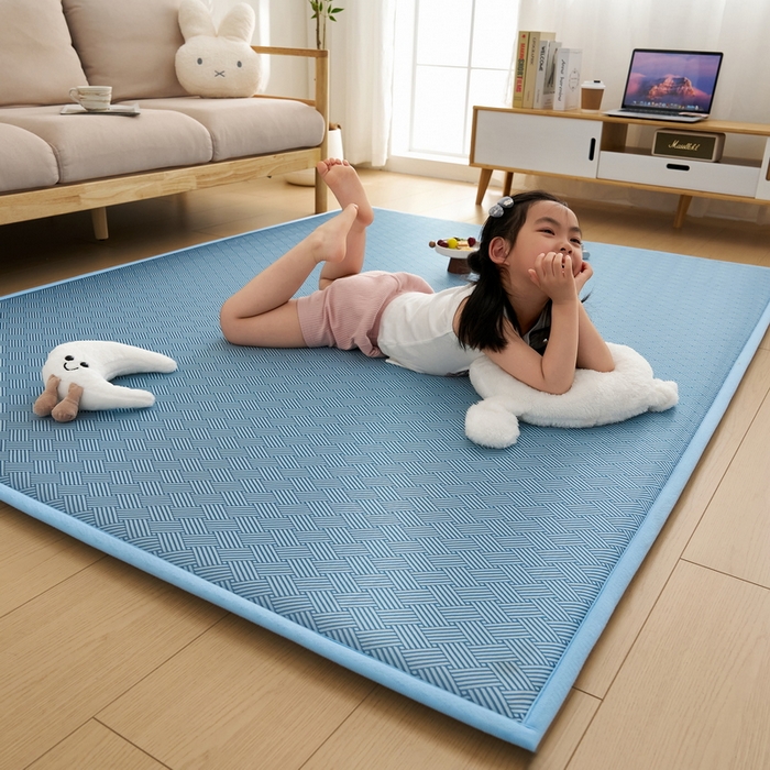 91家纺网 家纺一手货源 找家纺 祁恋婷家居 2025新款A类冰丝多功能地垫 青春岁月-蓝