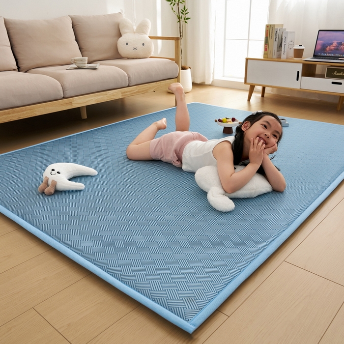 91家纺网 家纺一手货源 找家纺 祁恋婷家居 2025新款A类冰丝多功能地垫 青春岁月-蓝