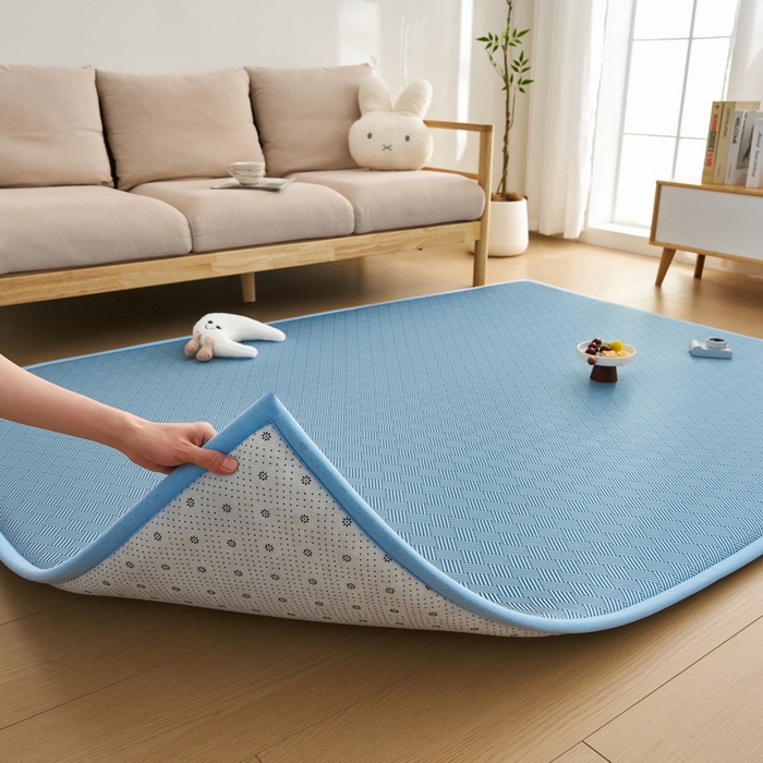 91家纺网 家纺一手货源 找家纺 祁恋婷家居 2025新款A类冰丝多功能地垫 青春岁月-蓝