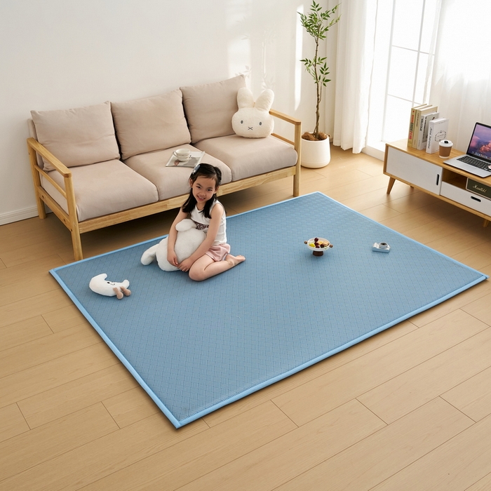 91家纺网 家纺一手货源 找家纺 祁恋婷家居 2025新款A类冰丝多功能地垫 青春岁月-蓝