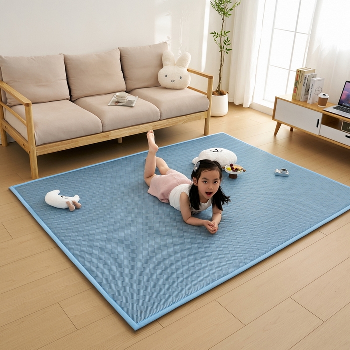 91家纺网 家纺一手货源 找家纺 祁恋婷家居 2025新款A类冰丝多功能地垫 青春岁月-蓝