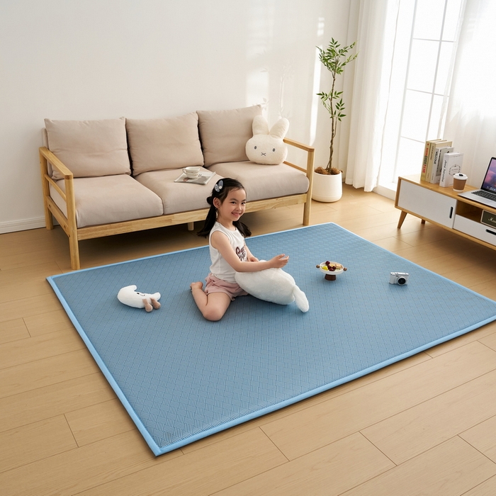 91家纺网 家纺一手货源 找家纺 祁恋婷家居 2025新款A类冰丝多功能地垫 青春岁月-蓝