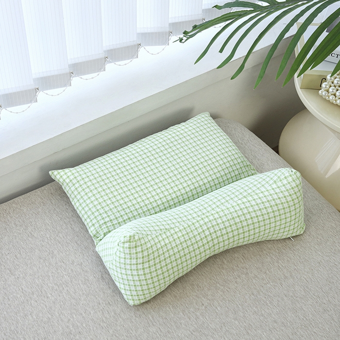 新丽佳家纺 2025新款二合一三角荞麦牵引枕头格子款枕头枕芯 绿色 三角枕35x16cm 方枕35x20cm/只