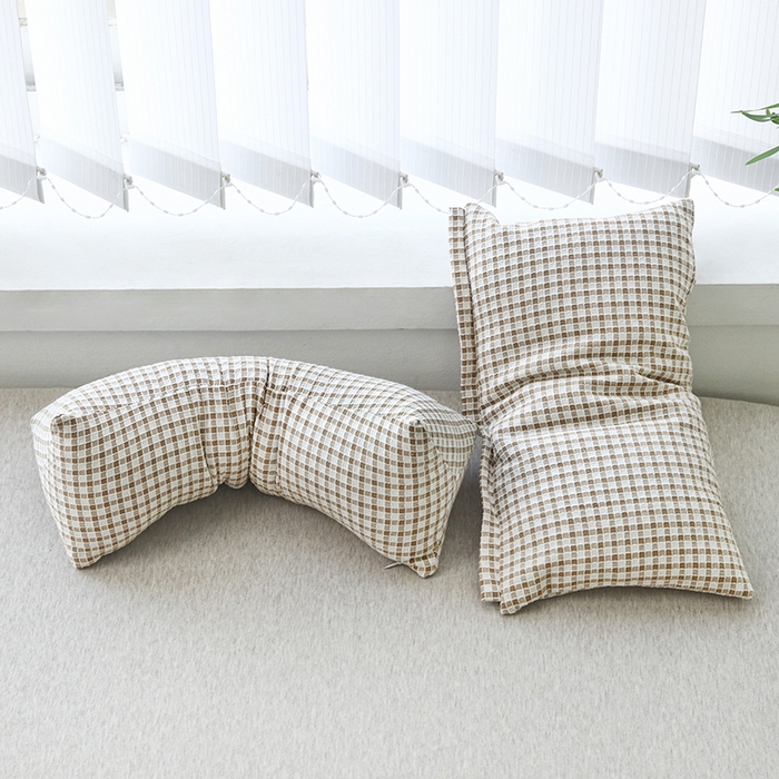 91家纺网 家纺一手货源 找家纺 新丽佳家纺 2025新款二合一三角荞麦牵引枕头格子款枕头枕芯 棕色 三角枕35x16cm 方枕35x20cm/只