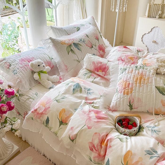 虹星家纺 2025新款斜纹全棉纯棉印花床盖四件套-清甜 清甜-夏恋