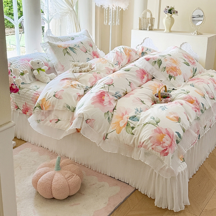 91家纺网 家纺一手货源 找家纺 虹星家纺 2025新款斜纹全棉纯棉印花床盖四件套-清甜 清甜-夏恋