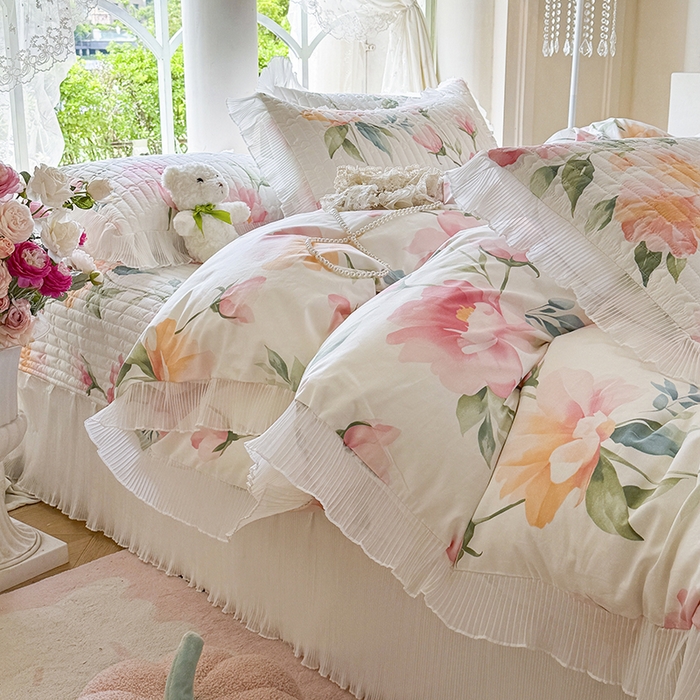 91家纺网 家纺一手货源 找家纺 虹星家纺 2025新款斜纹全棉纯棉印花床盖四件套-清甜 清甜-夏恋