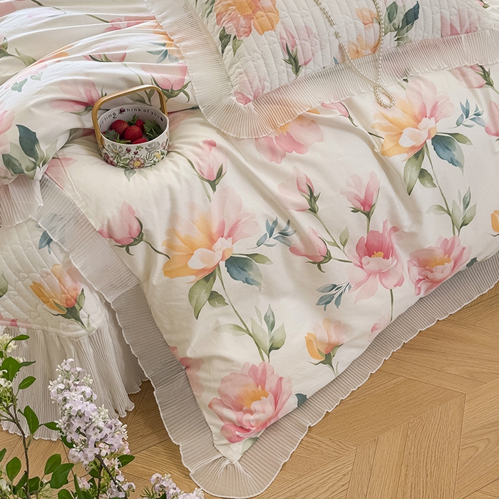 91家纺网 家纺一手货源 找家纺 虹星家纺 2025新款斜纹全棉纯棉印花床盖四件套-清甜 清甜-夏恋