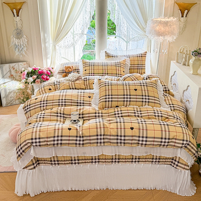 91家纺网 家纺一手货源 找家纺 虹星家纺 2025新款斜纹全棉纯棉印花床盖四件套-清甜 清甜-心心相印