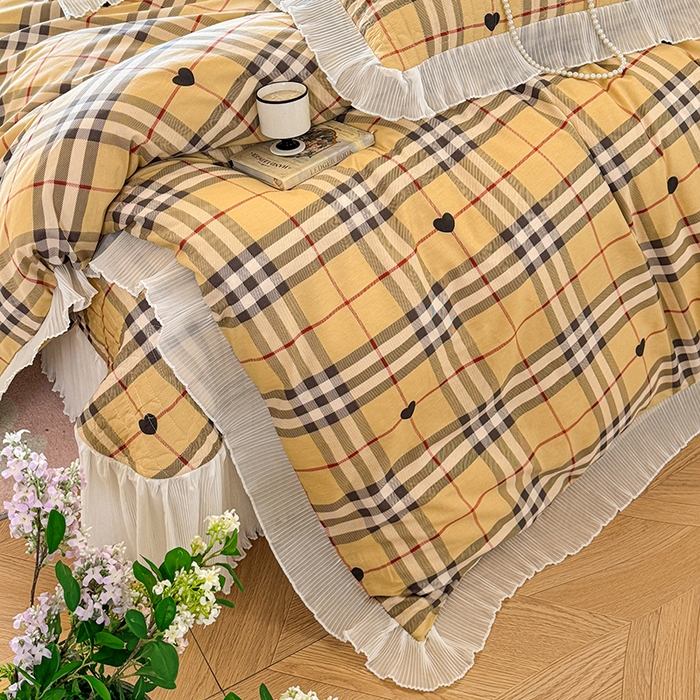 91家纺网 家纺一手货源 找家纺 虹星家纺 2025新款斜纹全棉纯棉印花床盖四件套-清甜 清甜-心心相印