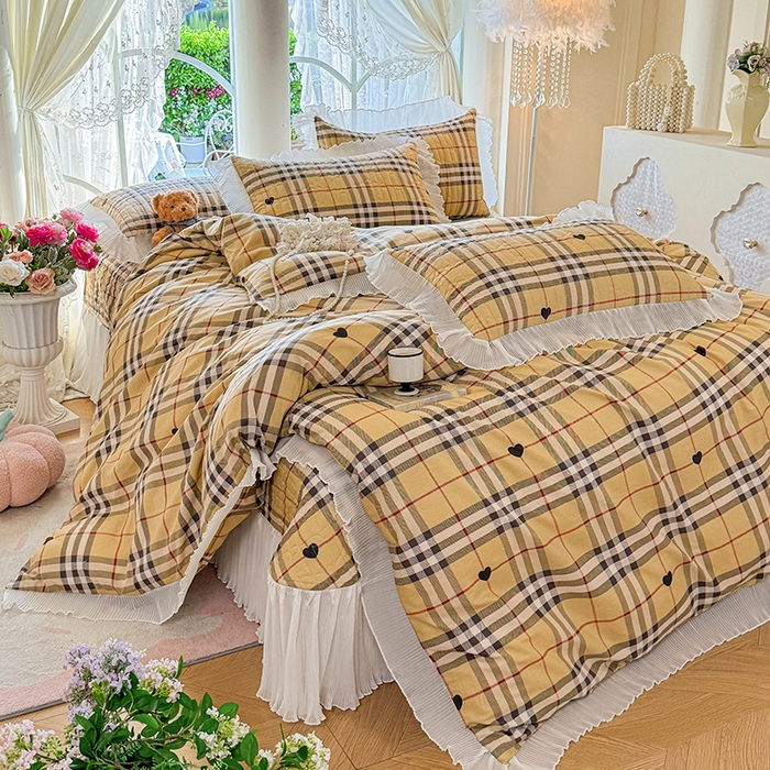 91家纺网 家纺一手货源 找家纺 虹星家纺 2025新款斜纹全棉纯棉印花床盖四件套-清甜 清甜-心心相印