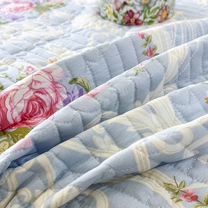 91家纺网 家纺一手货源 找家纺 虹星家纺 2025新款斜纹全棉纯棉印花床盖四件套-清甜 清甜-绽放序曲