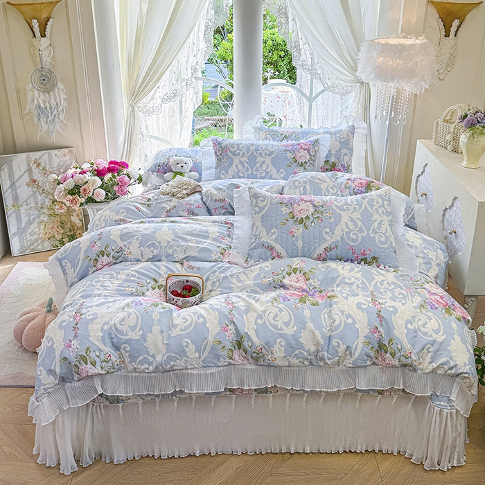 91家纺网 家纺一手货源 找家纺 虹星家纺 2025新款斜纹全棉纯棉印花床盖四件套-清甜 清甜-绽放序曲