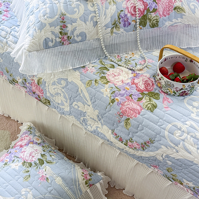 91家纺网 家纺一手货源 找家纺 虹星家纺 2025新款斜纹全棉纯棉印花床盖四件套-清甜 清甜-绽放序曲