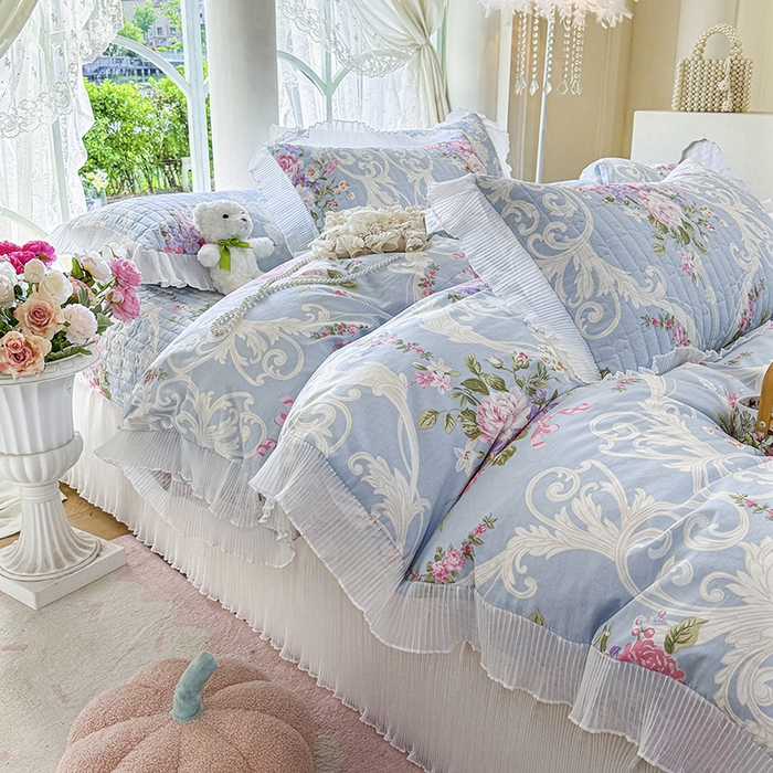 91家纺网 家纺一手货源 找家纺 虹星家纺 2025新款斜纹全棉纯棉印花床盖四件套-清甜 清甜-绽放序曲