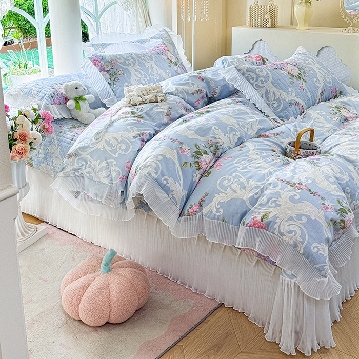 91家纺网 家纺一手货源 找家纺 虹星家纺 2025新款斜纹全棉纯棉印花床盖四件套-清甜 清甜-绽放序曲