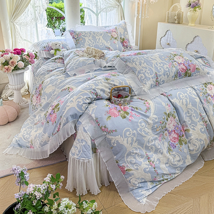 91家纺网 家纺一手货源 找家纺 虹星家纺 2025新款斜纹全棉纯棉印花床盖四件套-清甜 清甜-绽放序曲