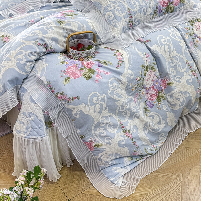 91家纺网 家纺一手货源 找家纺 虹星家纺 2025新款斜纹全棉纯棉印花床盖四件套-清甜 清甜-绽放序曲