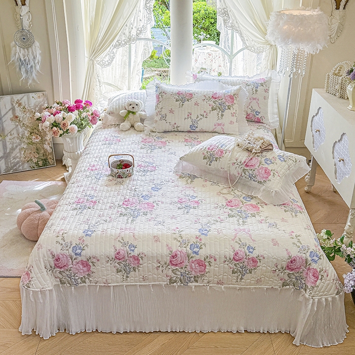 91家纺网 家纺一手货源 找家纺 （总）虹星家纺 2025新款斜纹全棉纯棉印花床盖-清甜