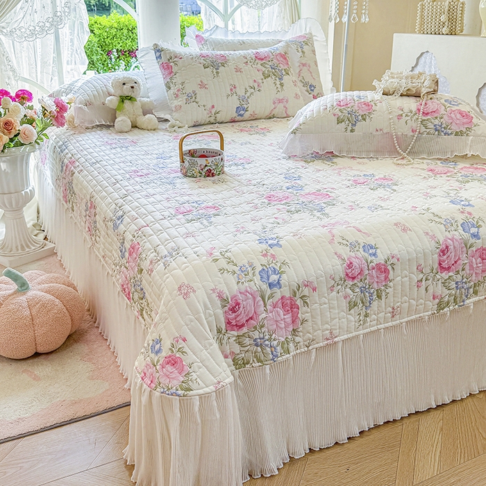 91家纺网 家纺一手货源 找家纺 （总）虹星家纺 2025新款斜纹全棉纯棉印花床盖-清甜