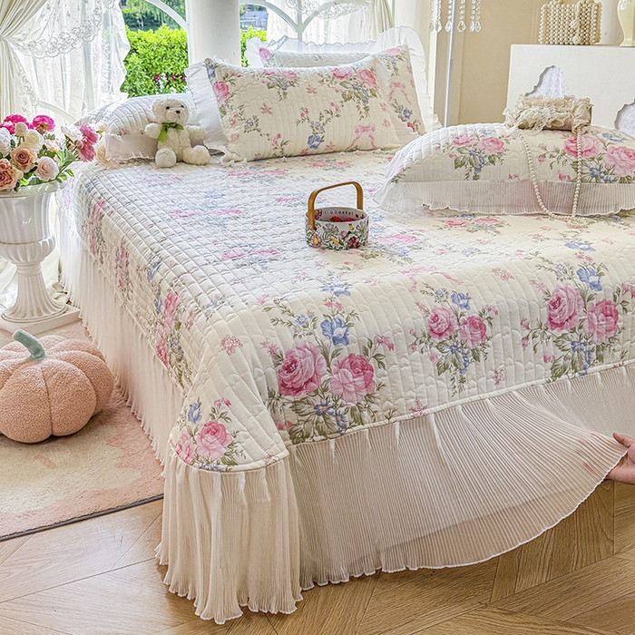 91家纺网 家纺一手货源 找家纺 （总）虹星家纺 2025新款斜纹全棉纯棉印花床盖-清甜