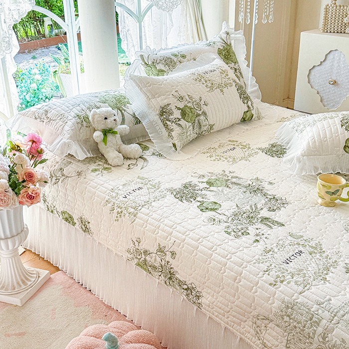 91家纺网 家纺一手货源 找家纺 （总）虹星家纺 2025新款斜纹全棉纯棉印花床盖-清甜