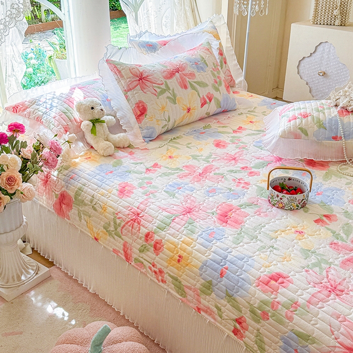 91家纺网 家纺一手货源 找家纺 虹星家纺 2025新款斜纹全棉纯棉印花床盖-清甜 清甜-婉如初见